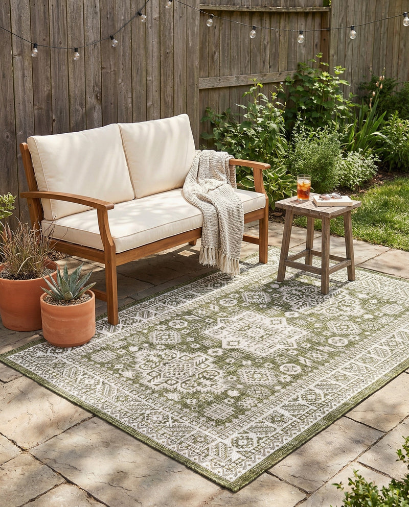Tribal Terrace Treasures Collection Area Rug -  Incan Isle (Green) Rectangle Green  lifestyle 26