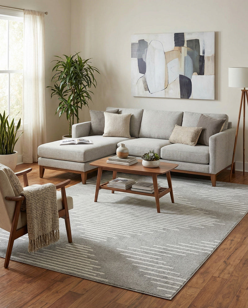 Seychelles Stripes Collection Area Rug - Mahe (Gray and Ivory) Rectangle Gray and Ivory  lifestyle 10