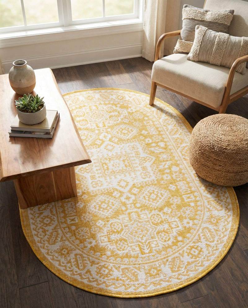 Tribal Terrace Treasures Collection Area Rug -  Incan Isle (Yellow) Oval Yellow  lifestyle 87