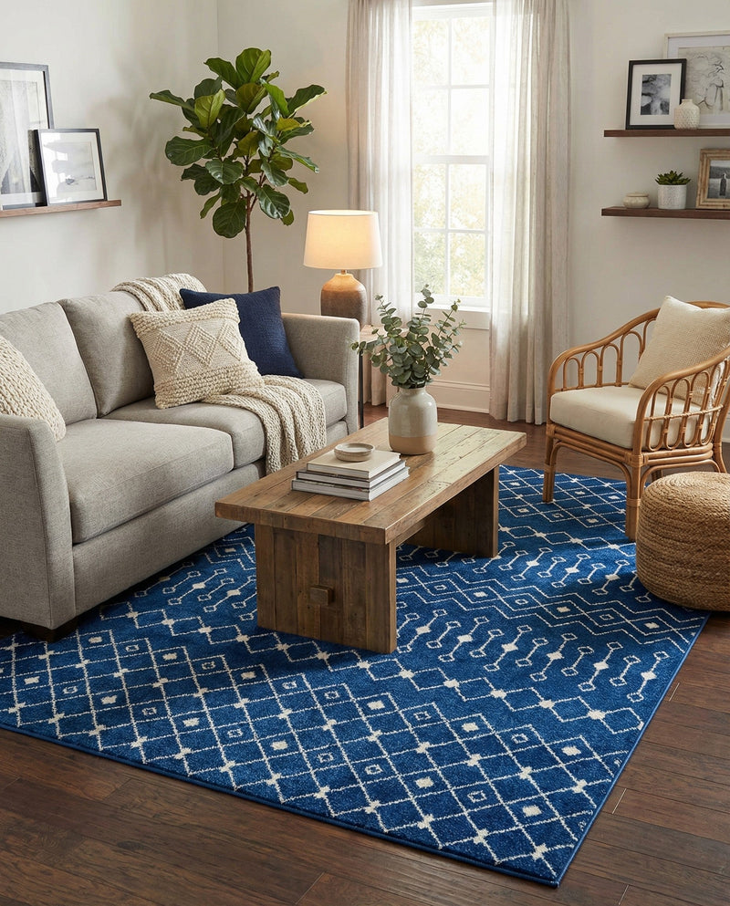 Mediterranean Lattice Collection Area Rug - Santorini (Navy Blue) Rectangle Navy Blue  lifestyle 10
