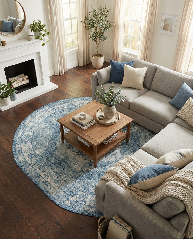 Patio Heritage Collection Area Rug -  Augusta (Blue) Oval Blue  lifestyle 29
