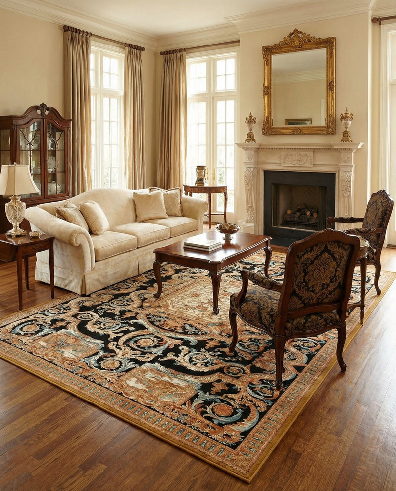 Patio Heritage Collection Area Rug - Veranda Rectangle Black Gold Brown  lifestyle 9