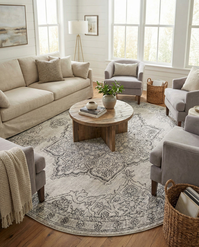 Mykonos Manor Collection Area Rug -  Tinos (Ivory) Oval Ivory  lifestyle 35