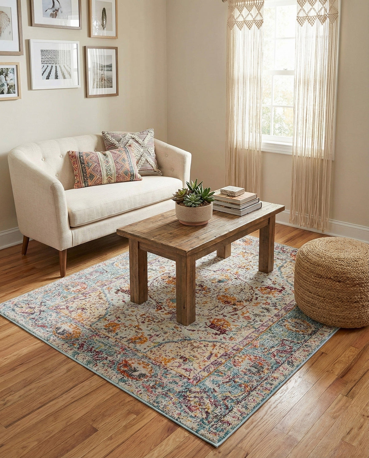 Caribbean Breeze Collection Area Rug -  Xcalak Square Light Blue  lifestyle 100