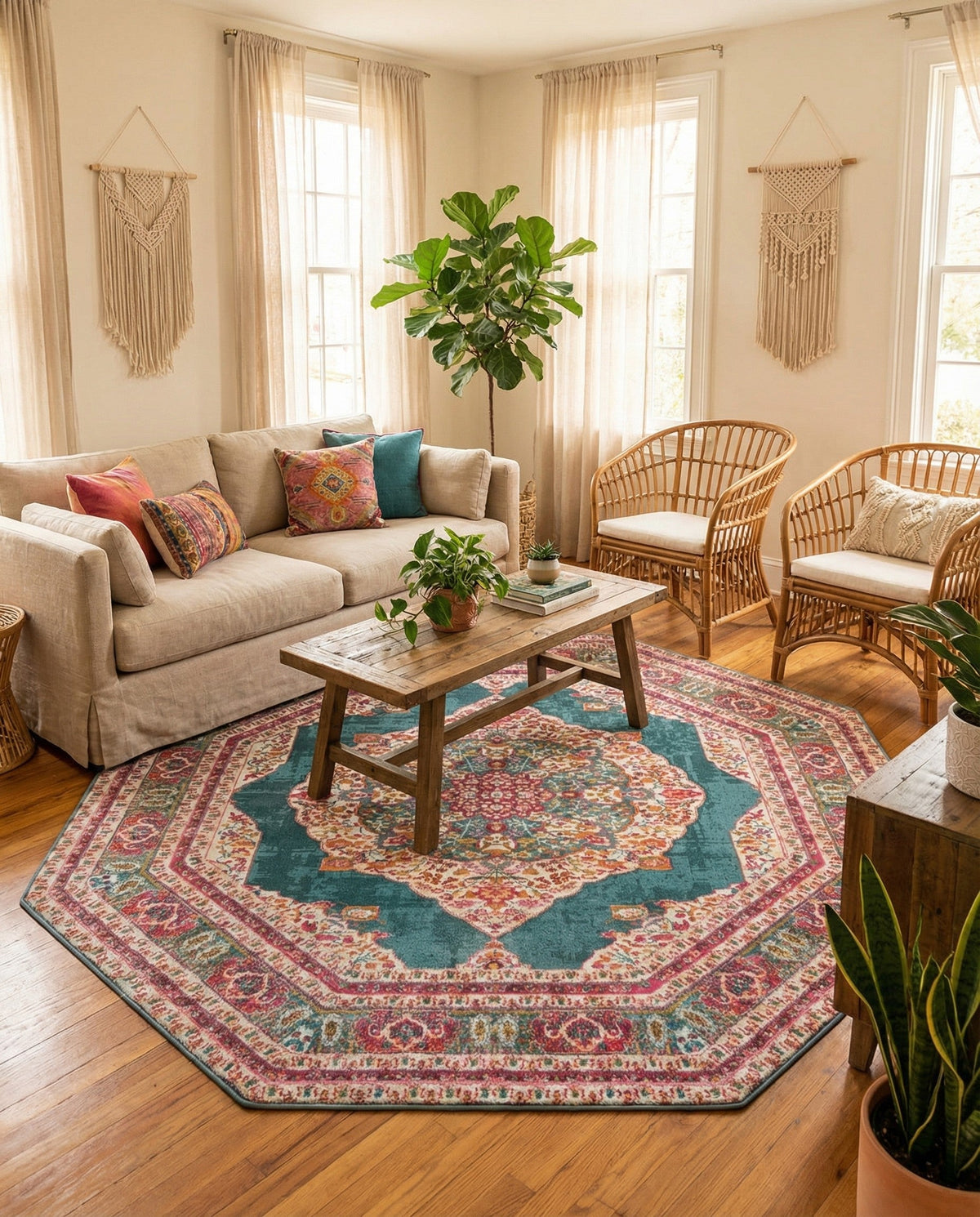 Caribbean Breeze Collection Area Rug -  Windward Octagon Turquoise  lifestyle 167
