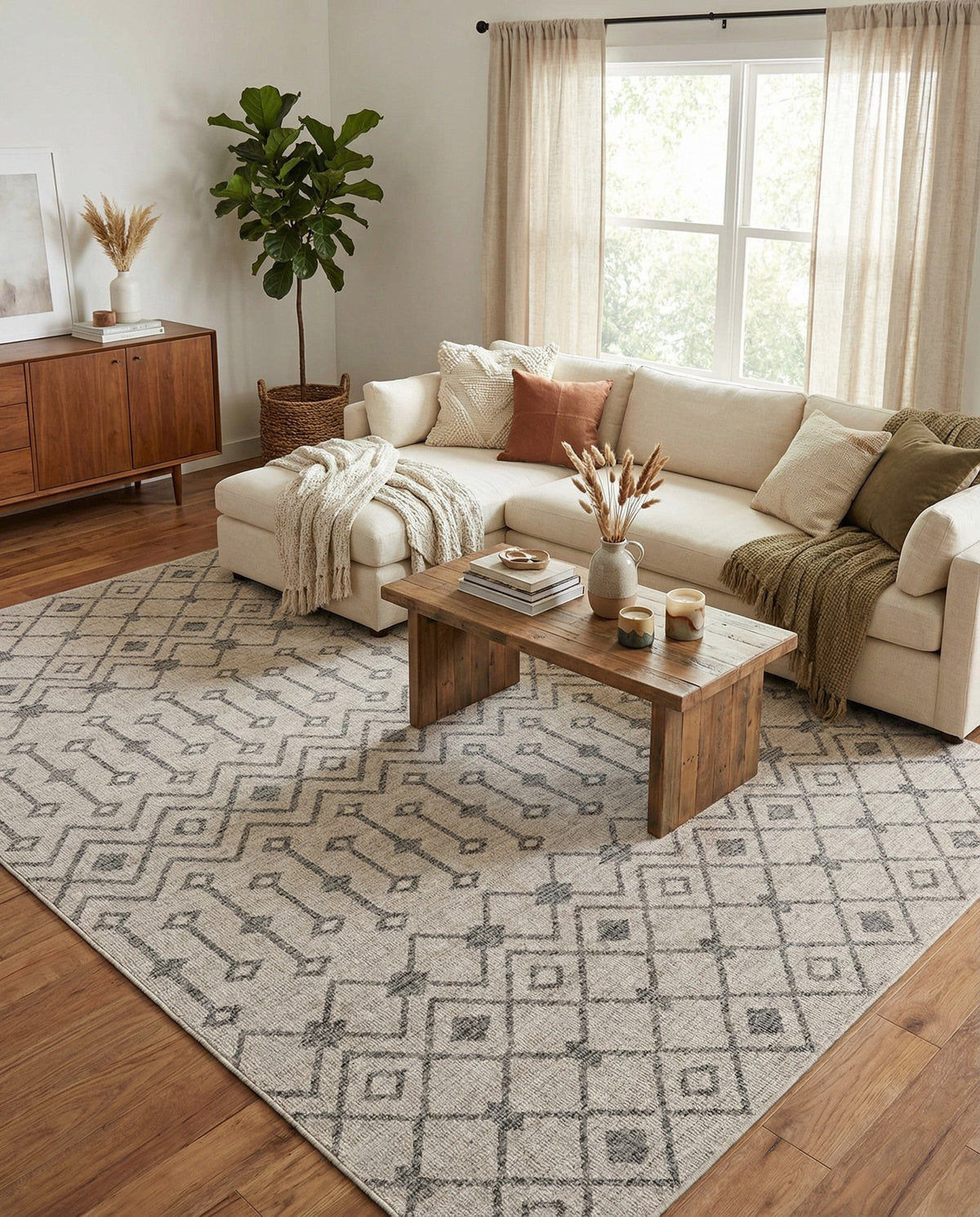 Geo Garden Lattice Collection Area Rug -  Andalusia Rectangle Ivory  lifestyle 52