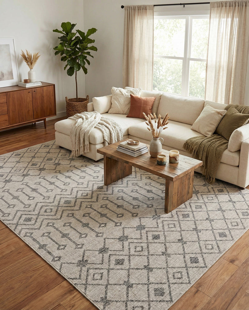 Geo Garden Lattice Collection Area Rug -  Andalusia Rectangle Ivory  lifestyle 52