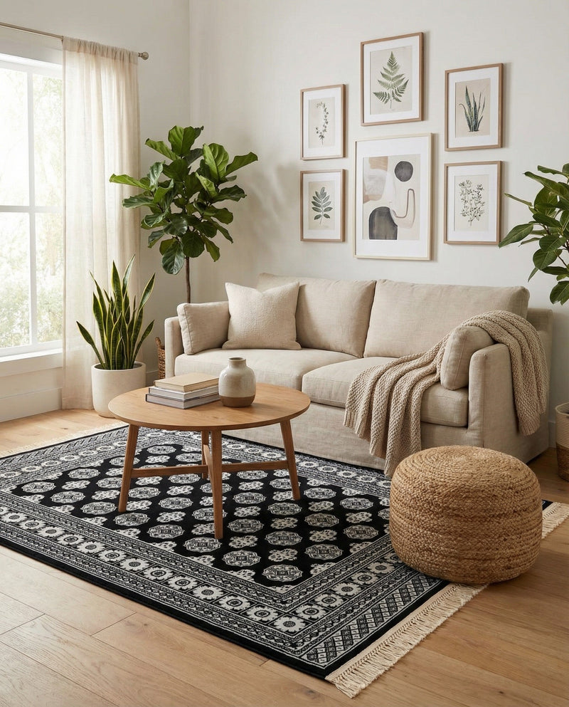 Samarkand Elegance Collection Area Rug -  Margilan (Black and White) Rectangle Black and White  lifestyle 19