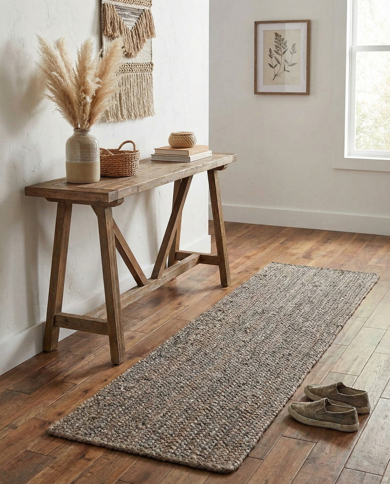 Woven Seaside Jute Collection Area Rug - Savannah (Gray) Table Runner Gray  lifestyle 78