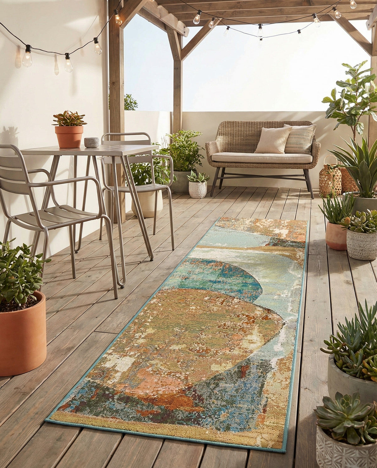 Urban Terrace Collection Area Rug -  Portico Runner Multi  lifestyle 80