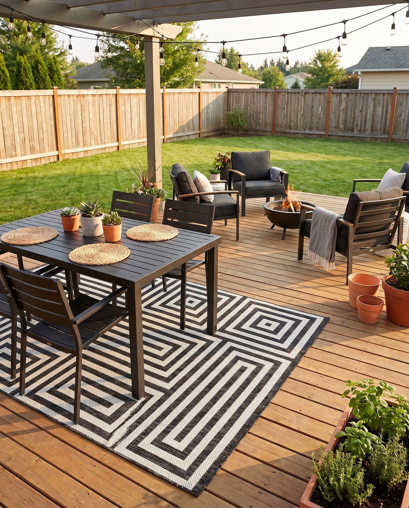 Urban Terrace Collection Area Rug -  Flatiron Rectangle Black and White  lifestyle 48