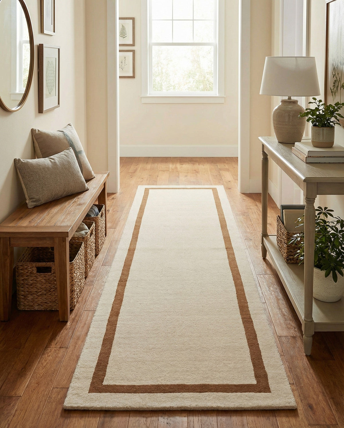Savannah Borders Wool Collection Area Rug - Chatham Runner Ivory  lifestyle 163