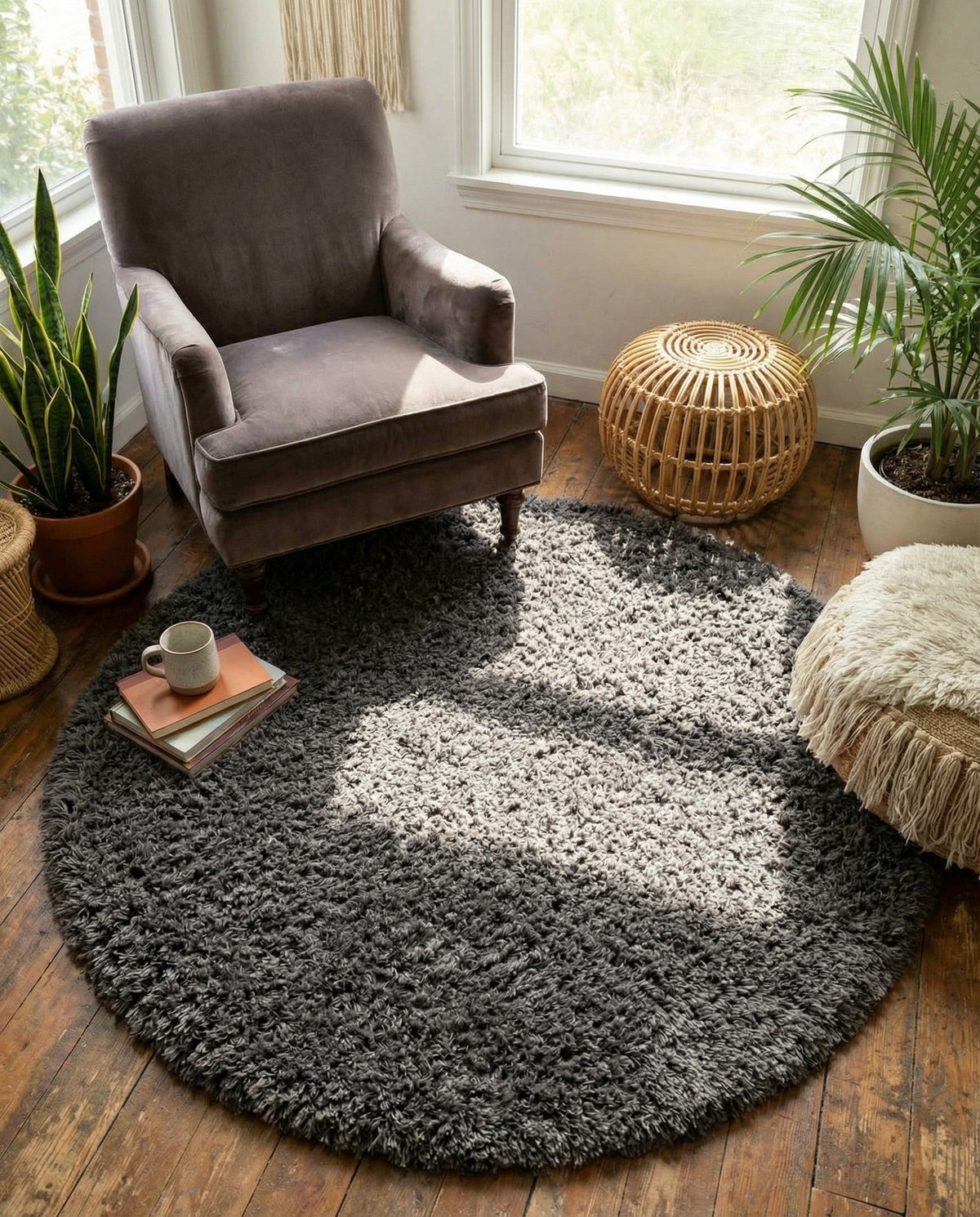 Majestic Manor Collection Area Rug - Versailles (Slate) Round Slate  lifestyle 83
