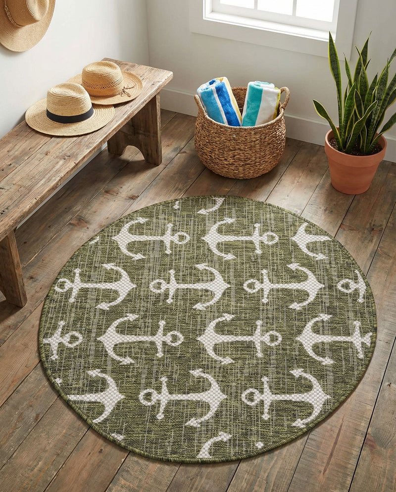 Seaside Haven Rugs Collection Area Rug - Sapphire (Green) Round Green  lifestyle 78