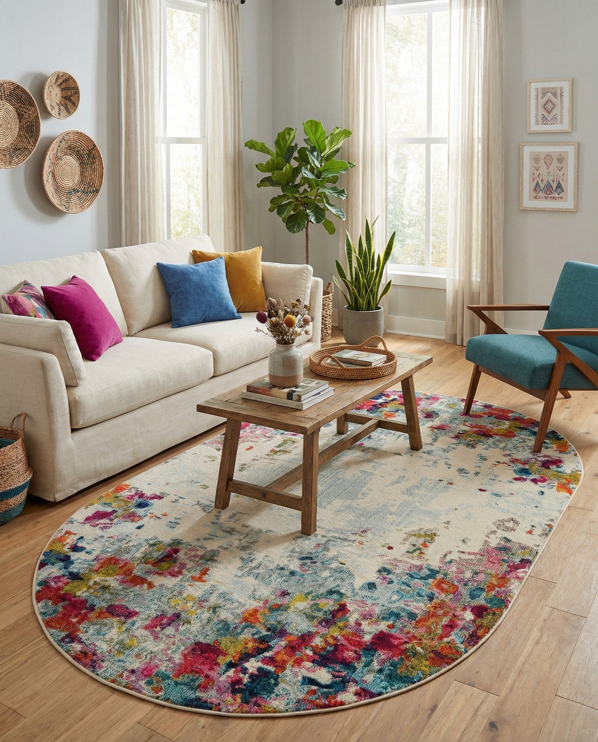 Chromatic Oasis Collection Area Rug -  Blush Oval Multi  lifestyle 100