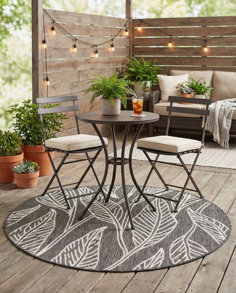 Seaside Blooms Collection Area Rug -  Evergreen (Ivory Charcoal) Round Ivory Charcoal  lifestyle 41