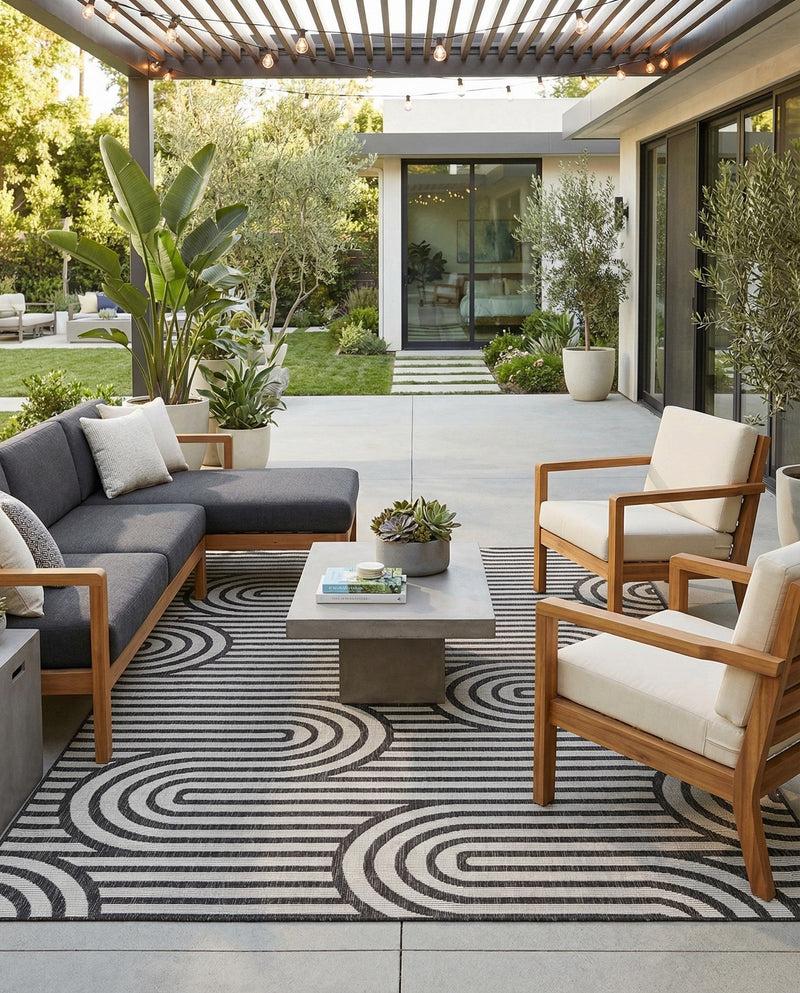 Urban Terrace Collection Area Rug -  Uptown Rectangle Black and White  lifestyle 15