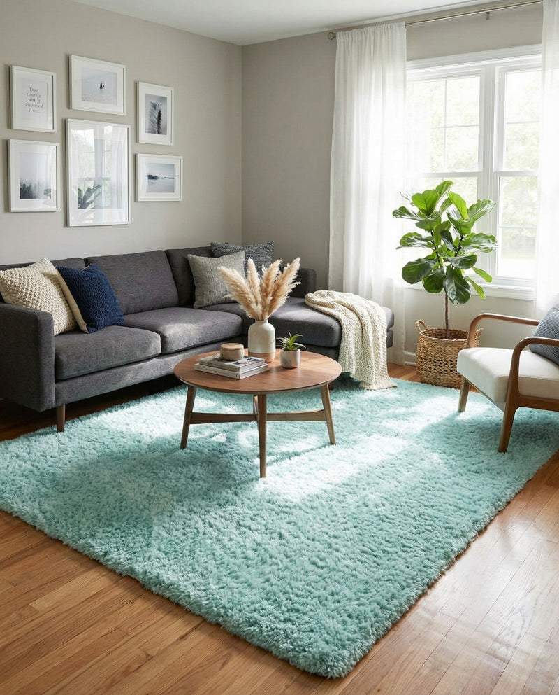 Eternal Plush Oasis Collection Area Rug -  Tranquility (Cyan) Square Cyan  lifestyle 26
