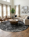Riviera Elegance Collection Area Rug - Antibes (Black) Round Black  lifestyle 87
