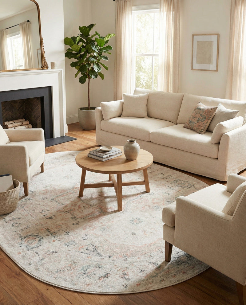 Parisian Elegance Collection Area Rug - Versailles (Ivory) Oval Ivory  lifestyle 48