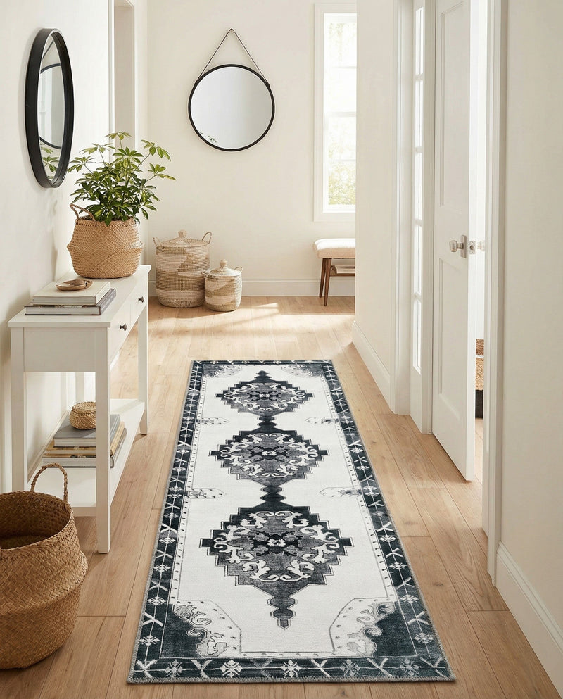 Heritage Elegance Collection Area Rug -  Winterthur (Black and White) Runner Black and White  lifestyle 32