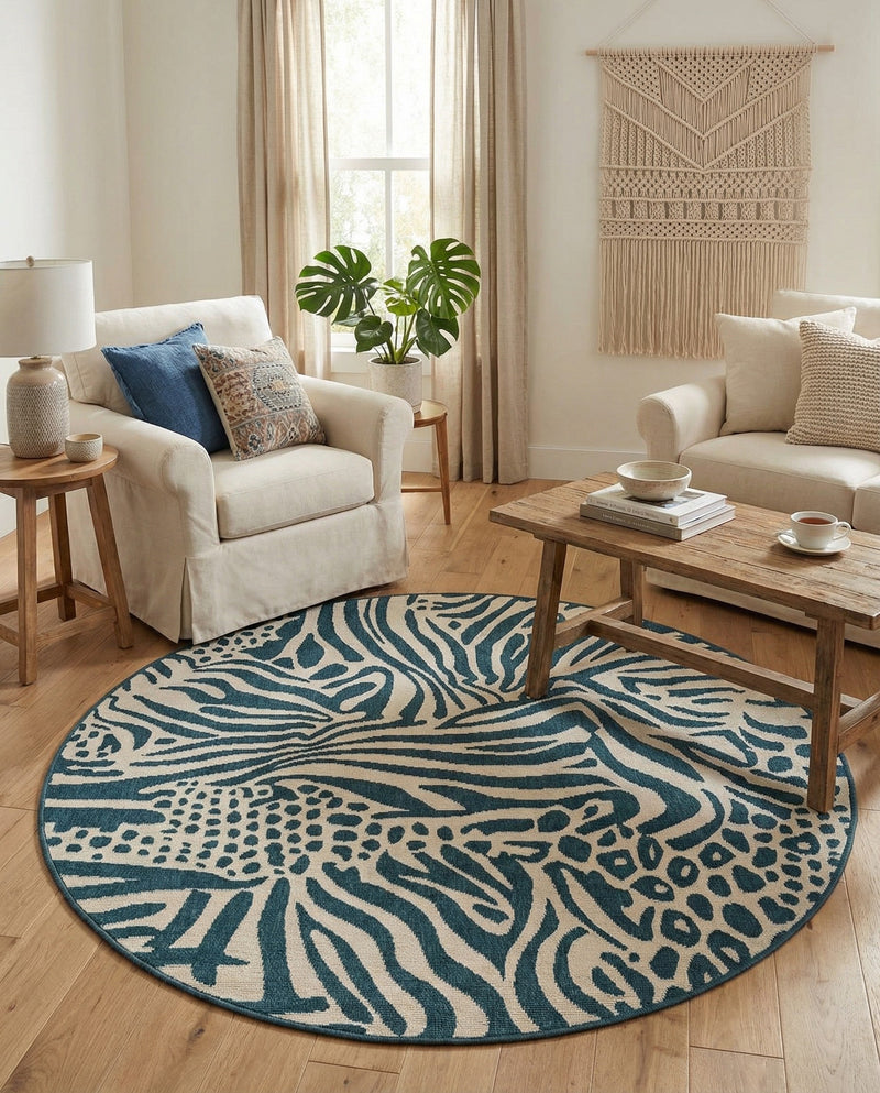 Savannah Escape Collection Area Rug -  Masai Round Navy Blue and Ivory  lifestyle 65