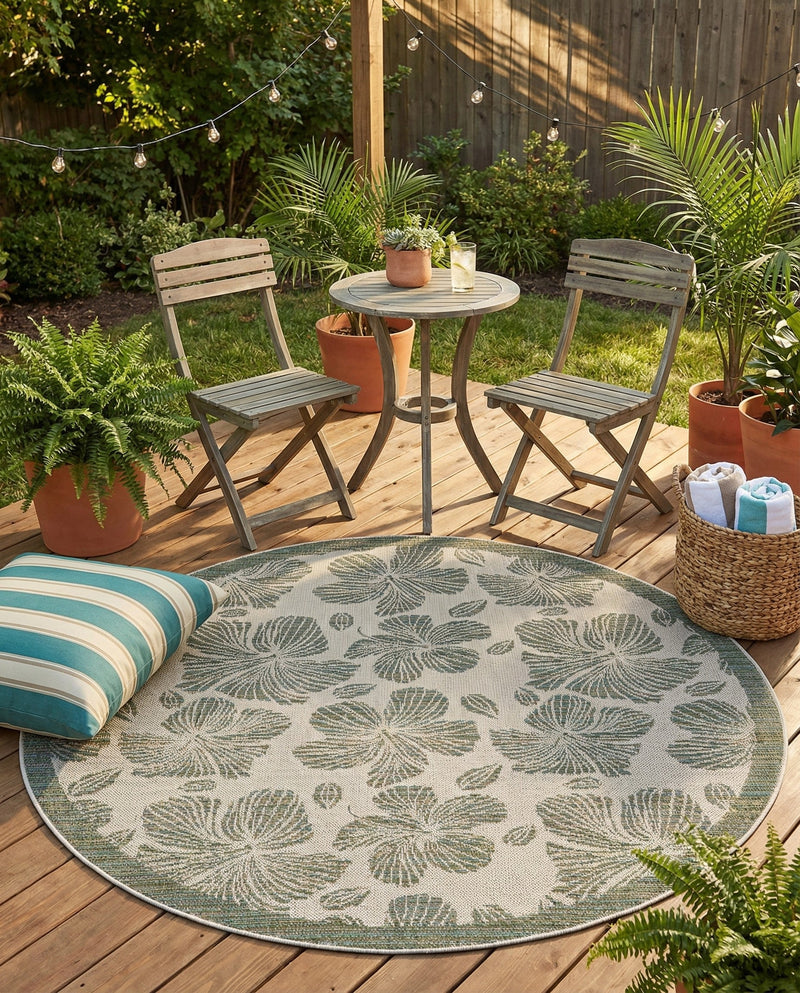 Coastal Terrace Collection Area Rug -  Marina Round Ivory and Beige  lifestyle 70