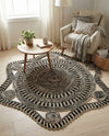 Woven Seaside Jute Collection Area Rug - Nantucket Round Black and White  lifestyle 25
