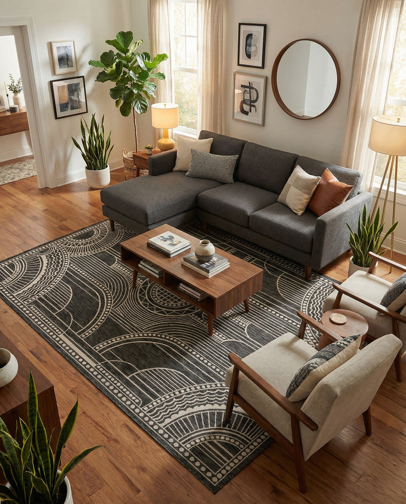 Patio Heritage Collection Area Rug -  Asheville Rectangle Black and White  lifestyle 14