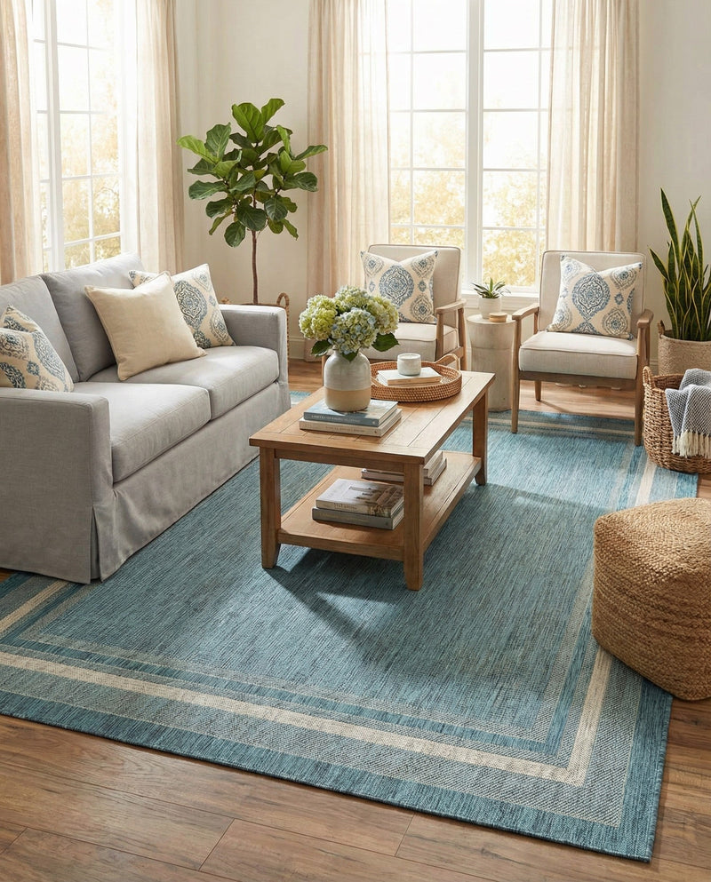 Terrace Fringe Collection Area Rug - Veranda (Teal) Rectangle Teal  lifestyle 5