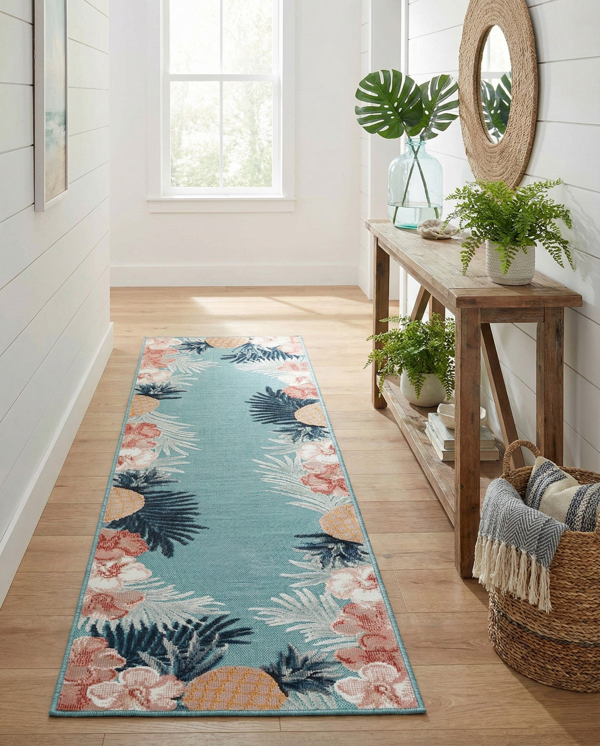 Seaside Blooms Collection Area Rug - Haven Runner Blue  lifestyle 108
