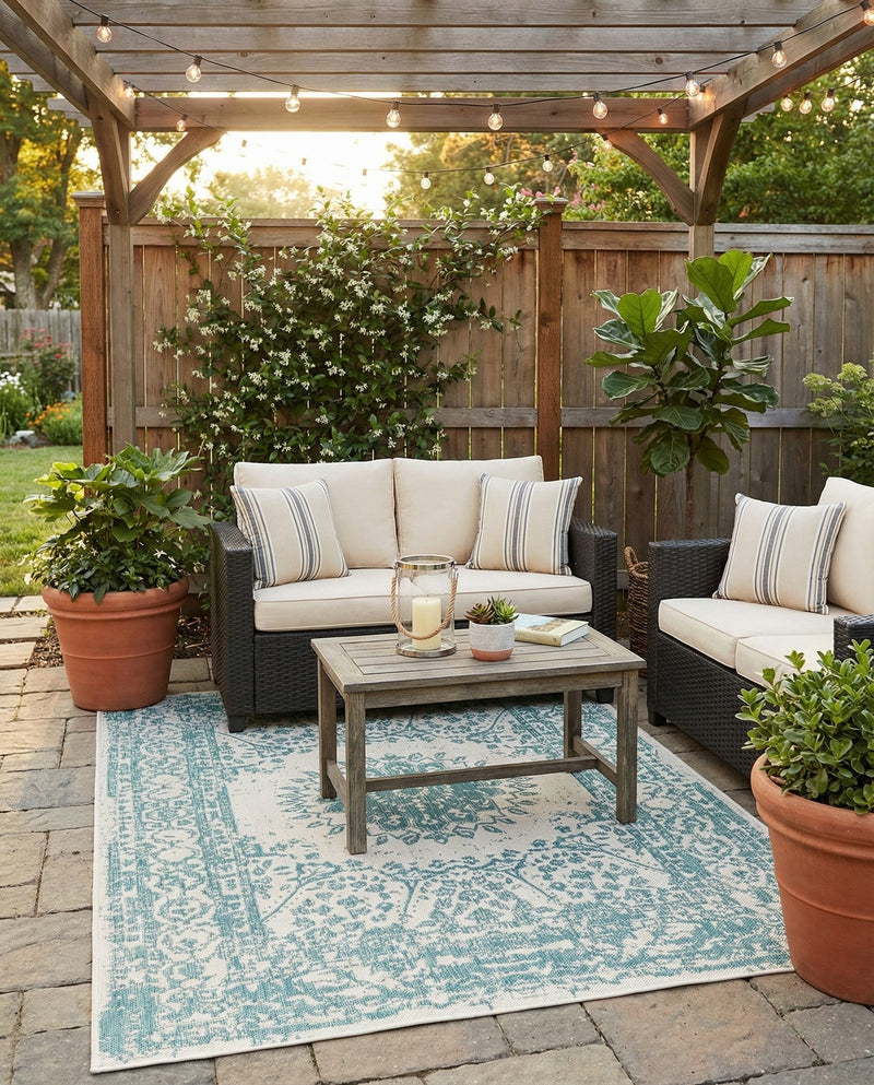 Patio Heritage Collection Area Rug -  Lafayette (Aqua) Rectangle Aqua  lifestyle 32