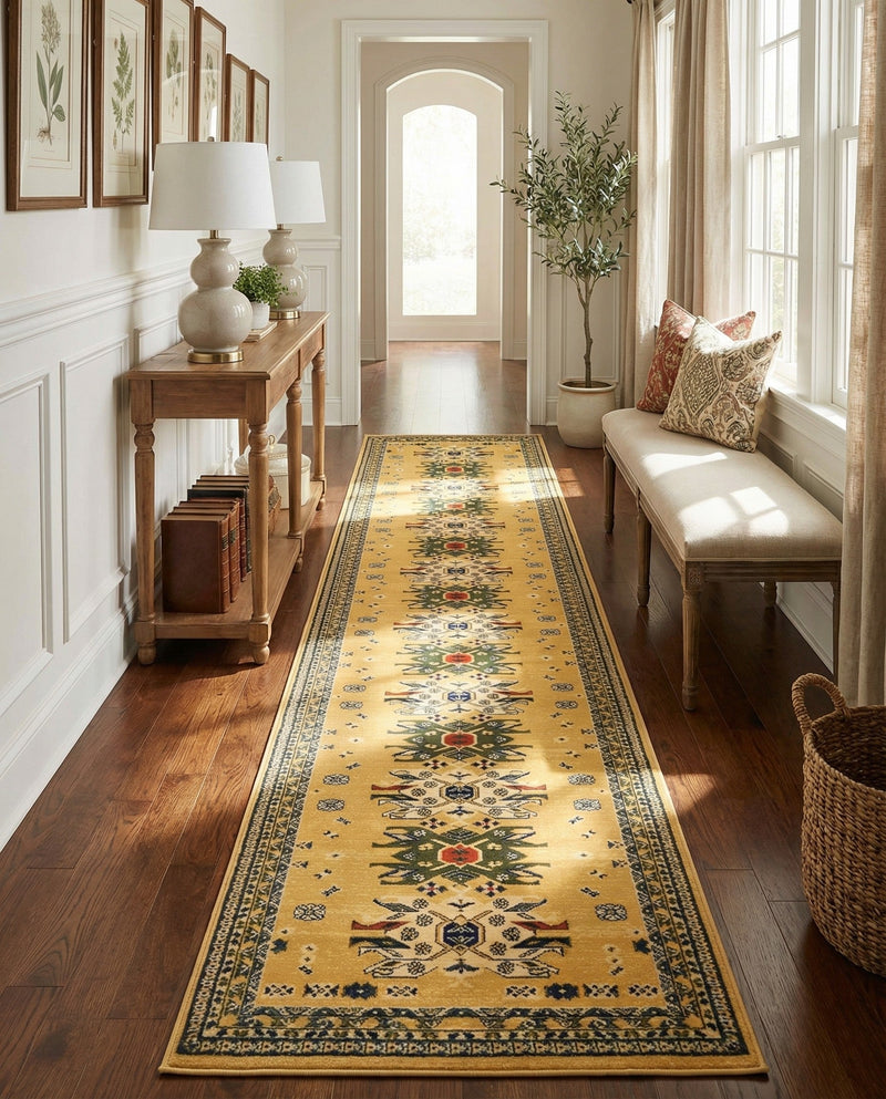 Tabriz Tapestries Collection Area Rug - Azerbaijan (Cream) Runner Cream  lifestyle 48