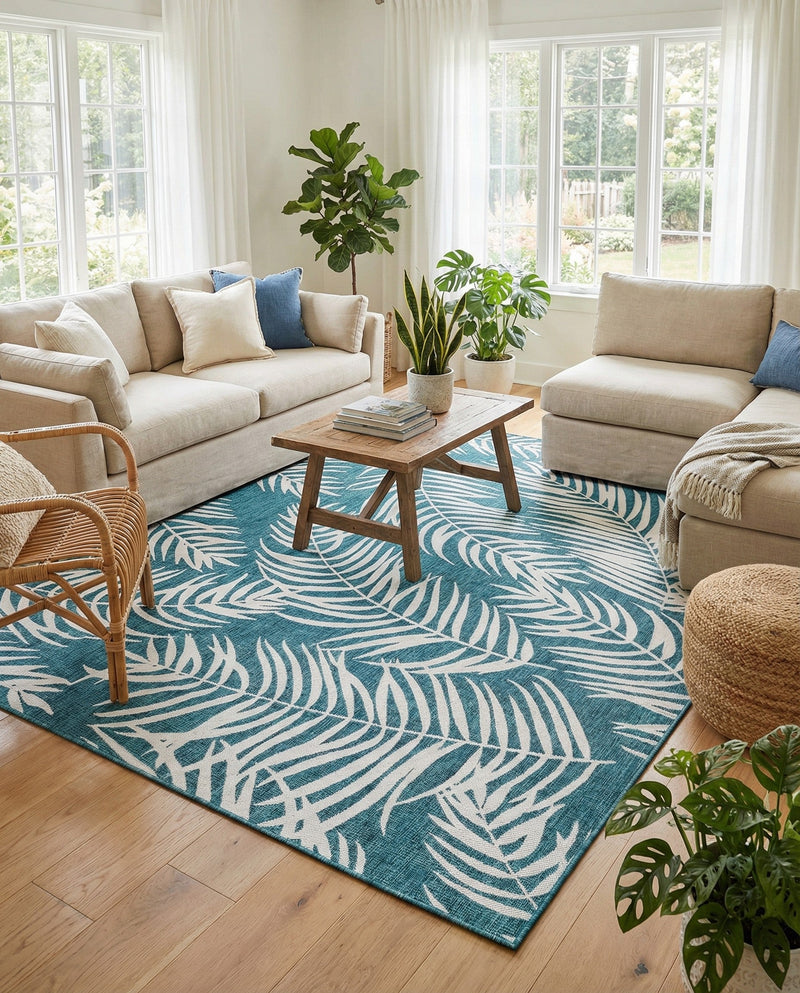 Seaside Blooms Collection Area Rug - Verdure (Teal) Rectangle Teal  lifestyle 3