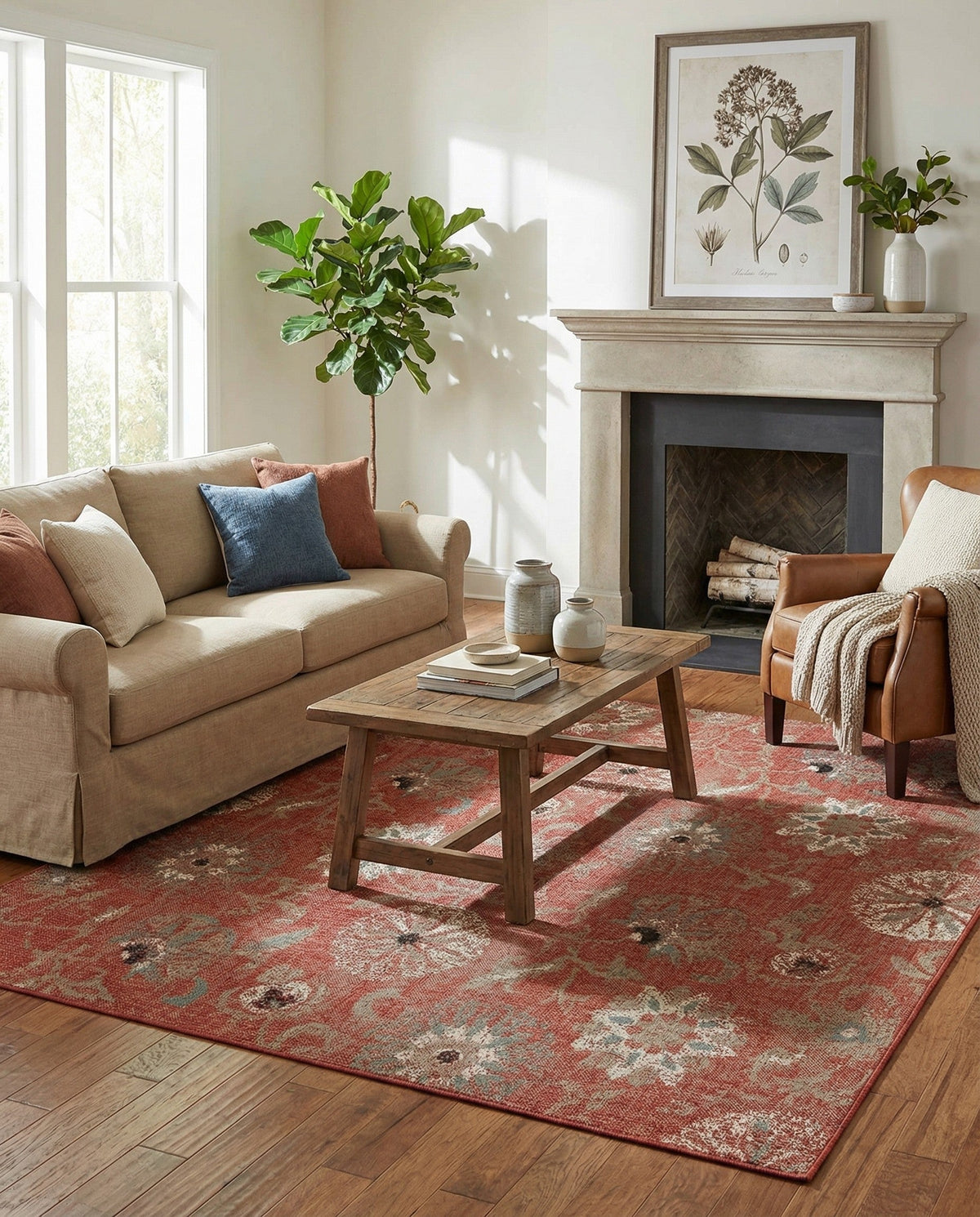 Seaside Blooms Collection Area Rug - Seychelles Square Terracotta  lifestyle 137