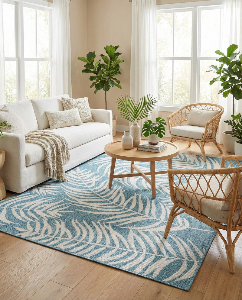 Seaside Blooms Collection Area Rug - Verdure (Light Aqua) Rectangle Light Aqua  lifestyle 4