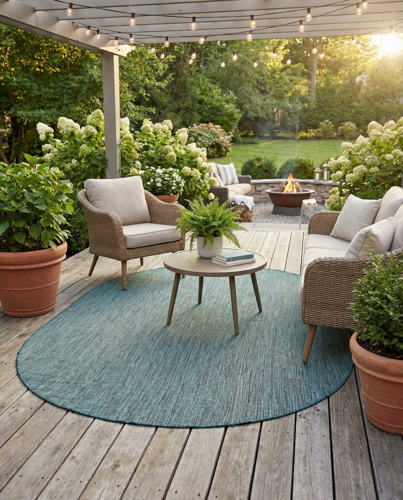 Seaside Serenity Collection Area Rug - Veranda (Teal) Oval Teal  lifestyle 82