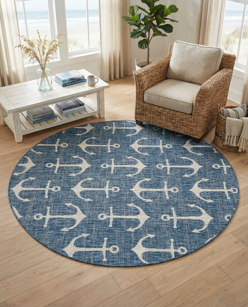Seaside Haven Rugs Collection Area Rug - Sapphire (Blue) Round Blue  lifestyle 77