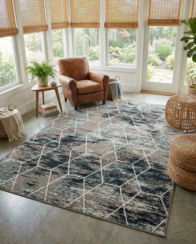 Trellis Mosaic Collection Area Rug - Arborville (Blue Multi) Rectangle Blue Multi  lifestyle 6