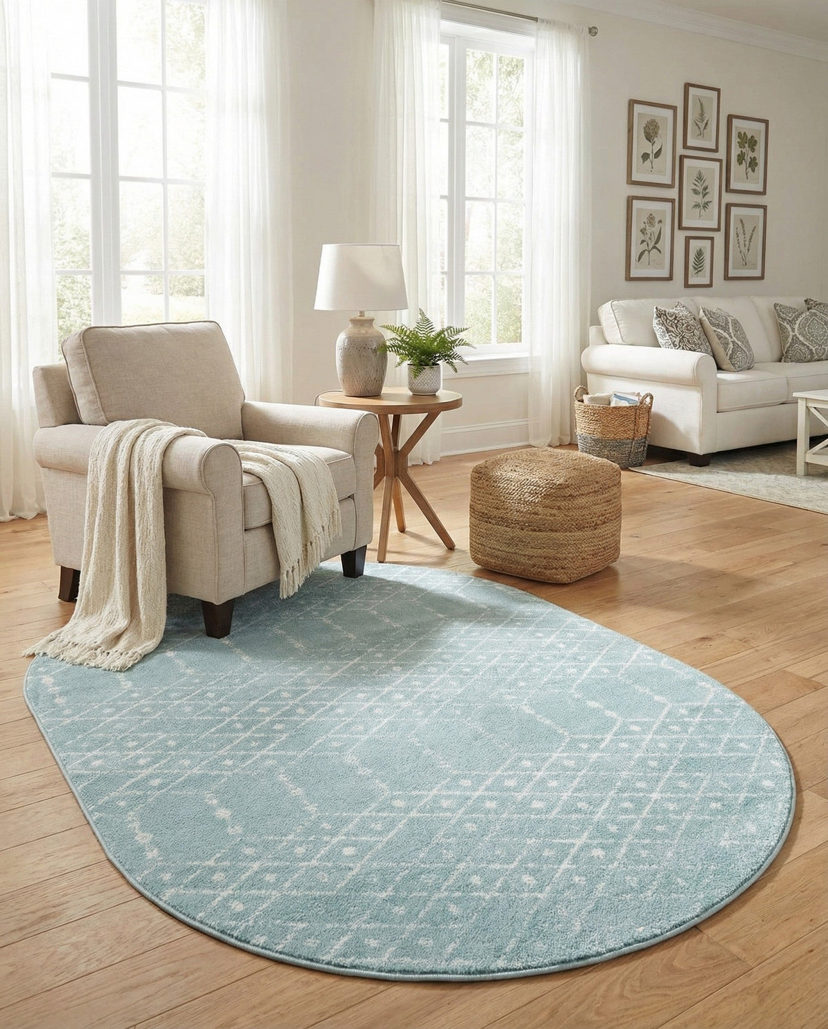 Marrakesh Lattice Collection Area Rug - Casablanca (Aqua) Oval Aqua  lifestyle 82