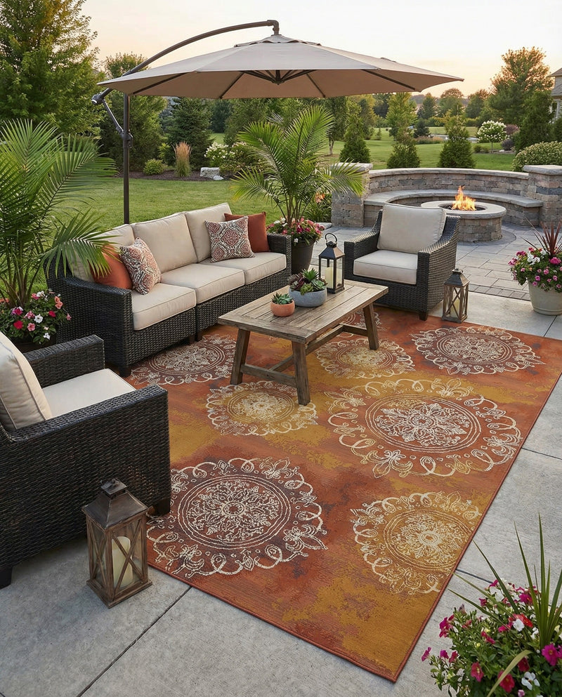 Urban Terrace Collection Area Rug -  Veranda Rectangle Rust Red  lifestyle 5