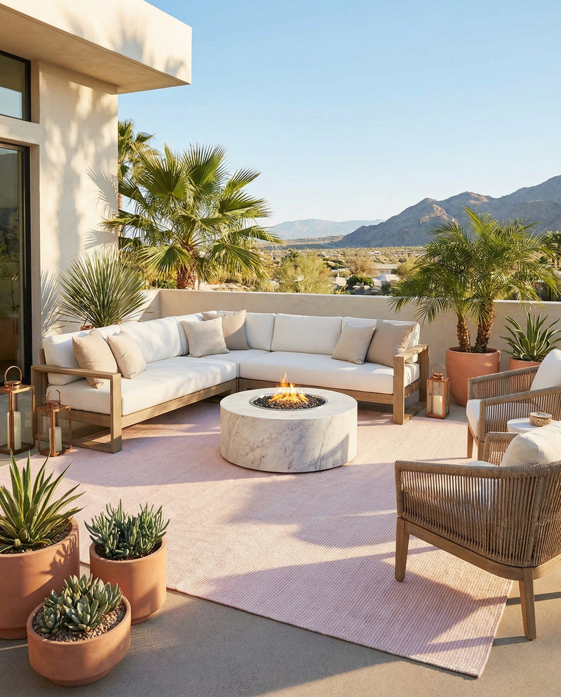 Jill Zarin Sedona Oasis Outdoor Collection Area Rug - Coconino (Pink Roses) Square Pink Roses  lifestyle 57
