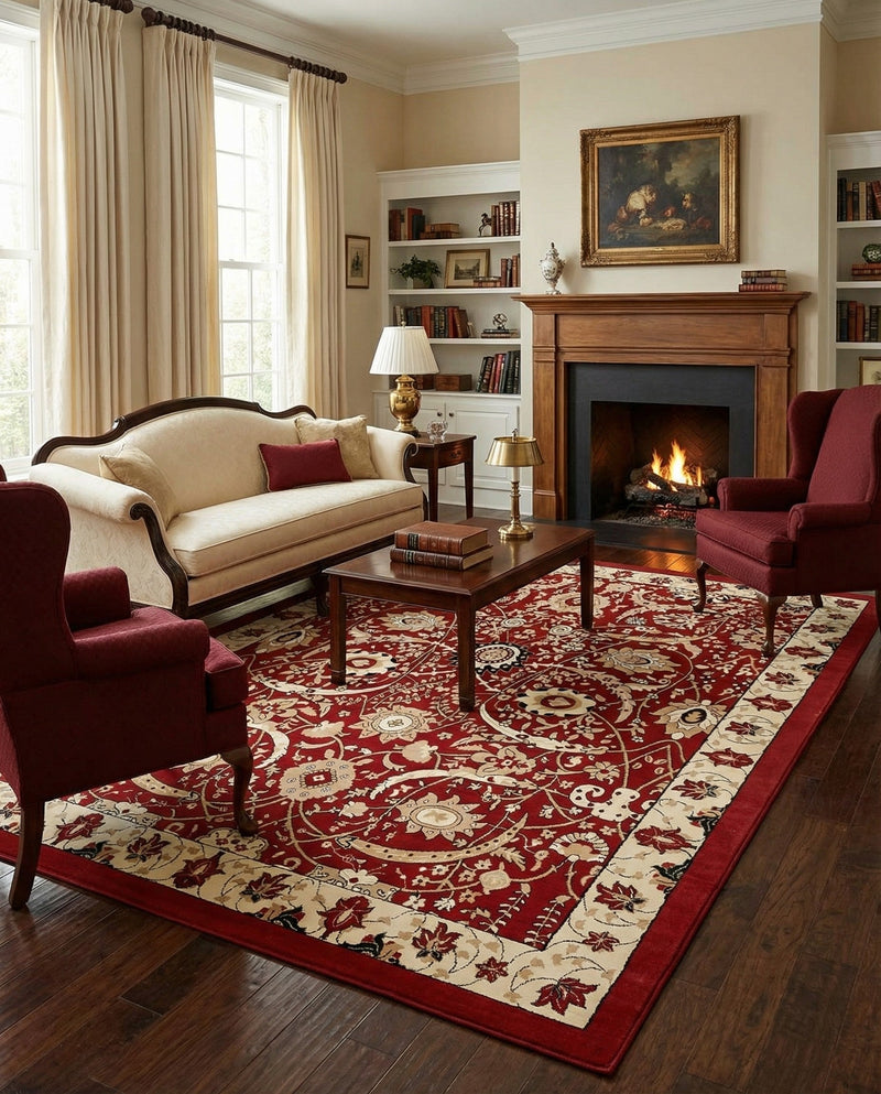Tabriz Tapestry Collection Area Rug - Sahand (Red) Rectangle Red  lifestyle 5