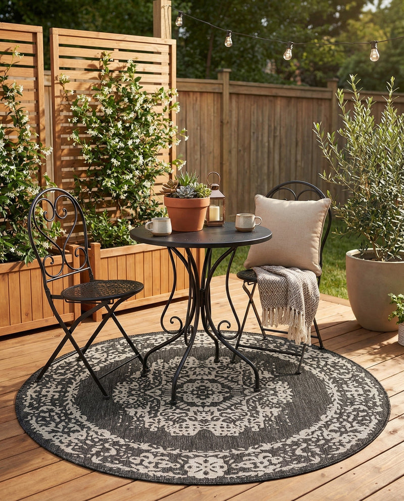Patio Heritage Collection Area Rug - Savannah (Charcoal Gray) Round Charcoal Gray  lifestyle 69