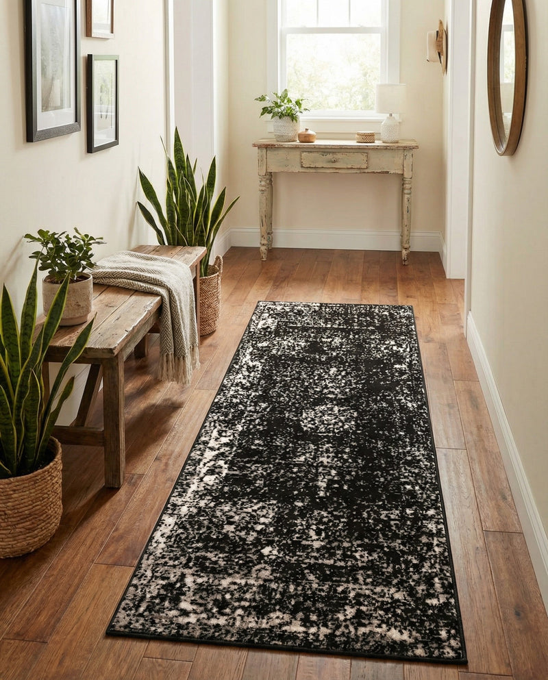 Riviera Elegance Collection Area Rug - Antibes (Black) Runner Black  lifestyle 89