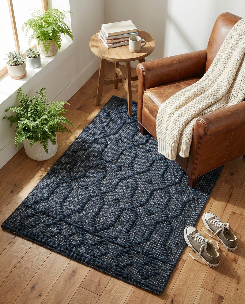 Savannah Weave Collection Area Rug - Serengeti Rectangle Navy Blue  lifestyle 18
