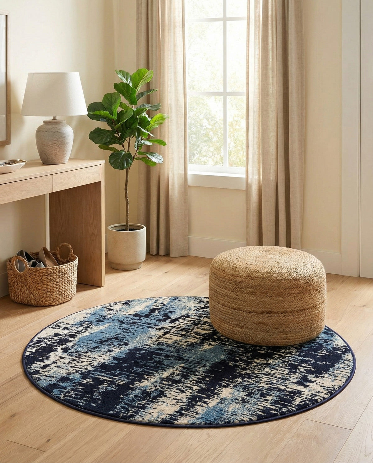 Coastal Haven Collection Area Rug -  Pelican Round Navy Blue  lifestyle 102