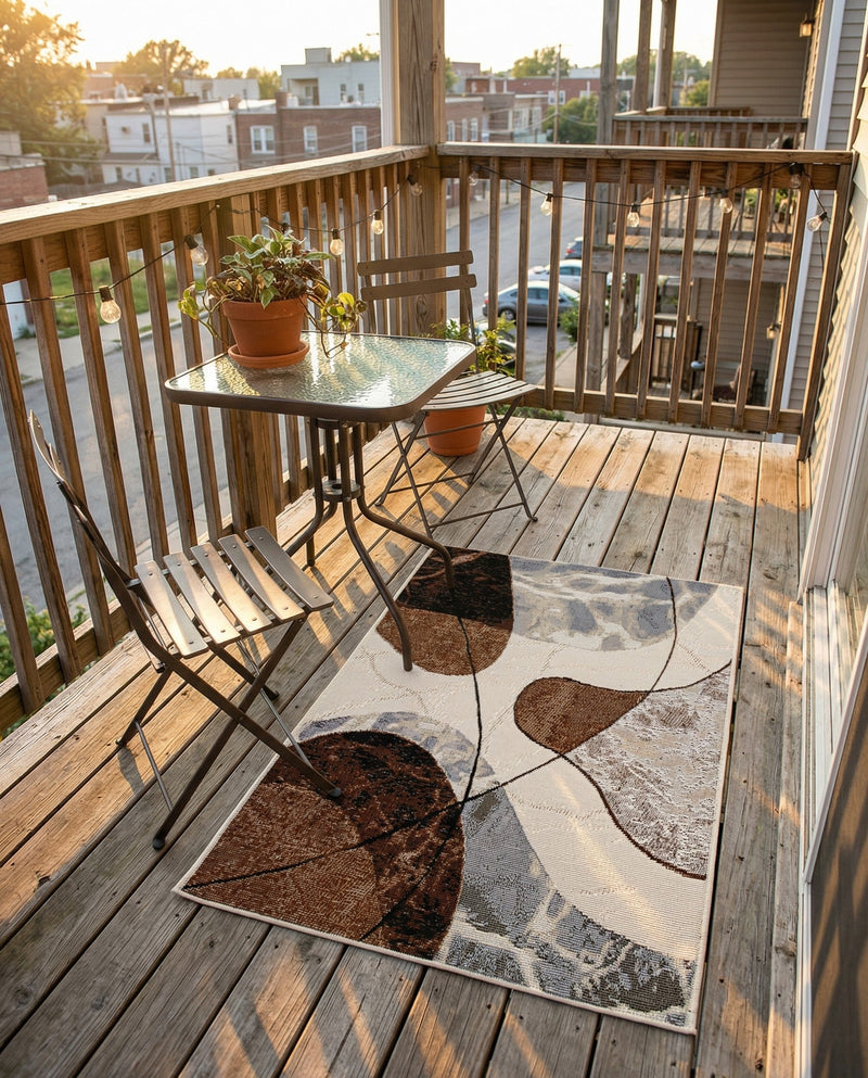 Urban Terrace Collection Area Rug -  Garden Rectangle Brown and White  lifestyle 14
