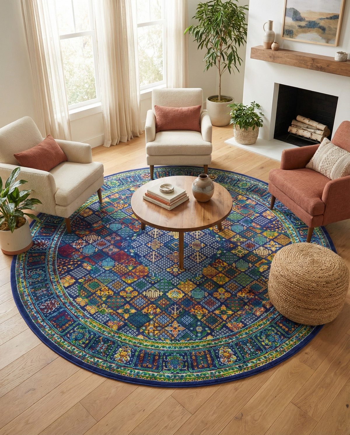 Caribbean Cove Collection Area Rug -  Mustique Round Navy Blue  lifestyle 94