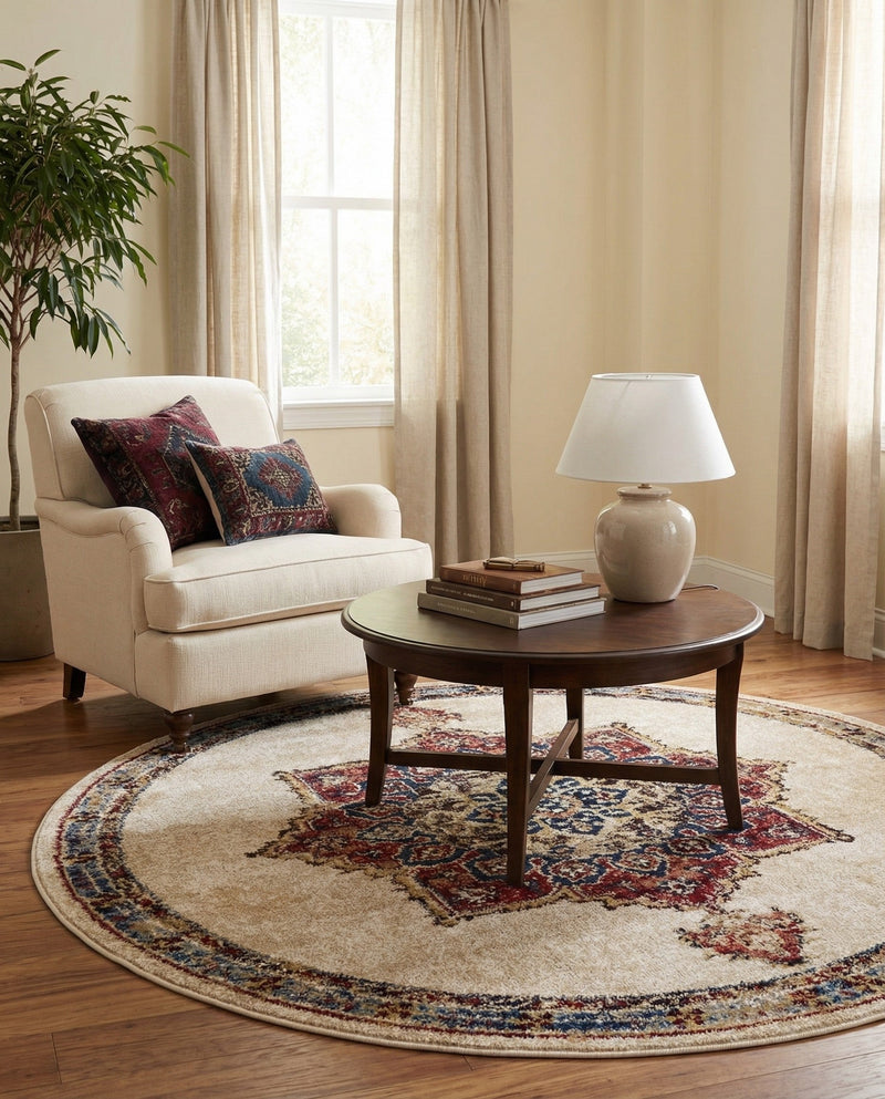 Eden Oasis Collection Area Rug -  Tranquility (Cream) Round Cream  lifestyle 46